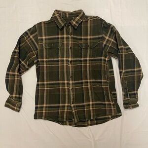 Orvis Flannel Shirt Mens Large Green Plaid Pockets Long Sleeve Button-Up Heavy